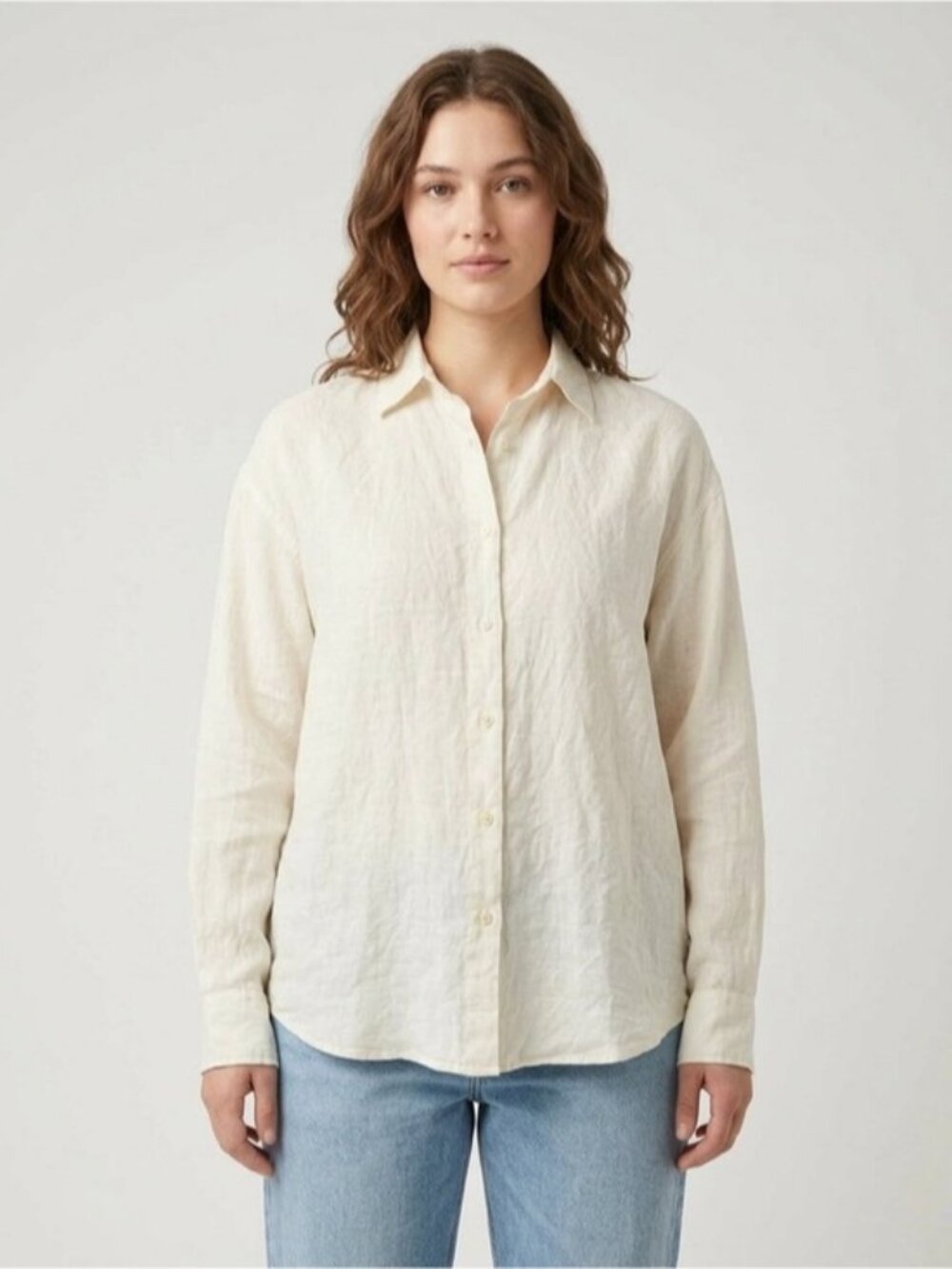 Vitamin A White Linen Button-Up Shirt XS Lightweight Relaxed Fit